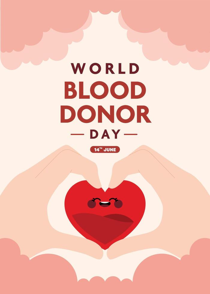 World Donor Day flat poster layout using a giving hand gesture to highlight the values of awareness compassion and contribution vector