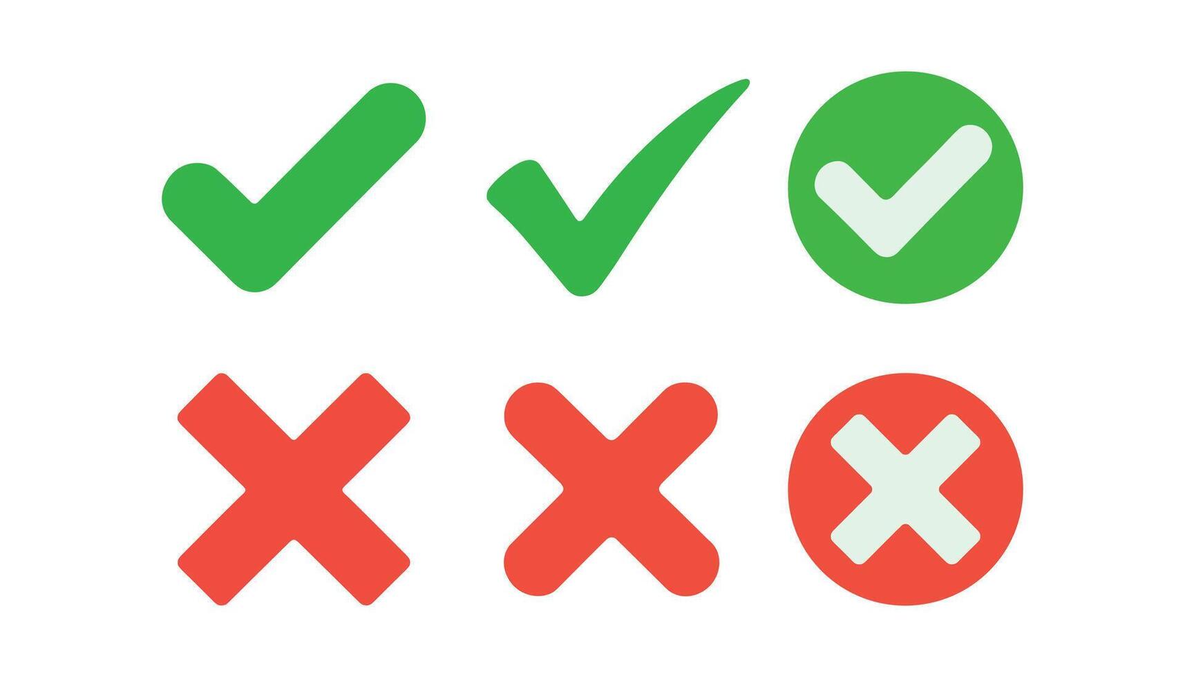 Check mark and cross mark set collection, Green Check Mark and Red X Symbols on White Background vector
