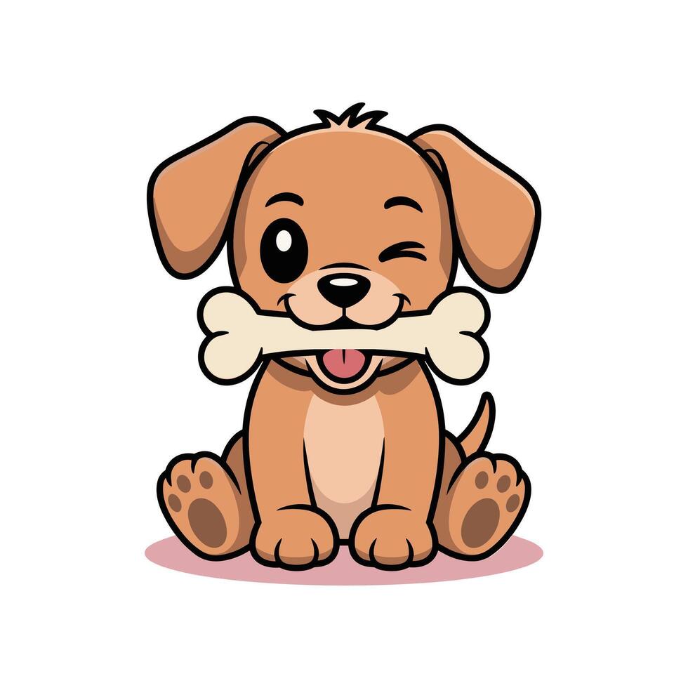 cute cheerful Puppy Dog with bone illustration isolated on white background vector
