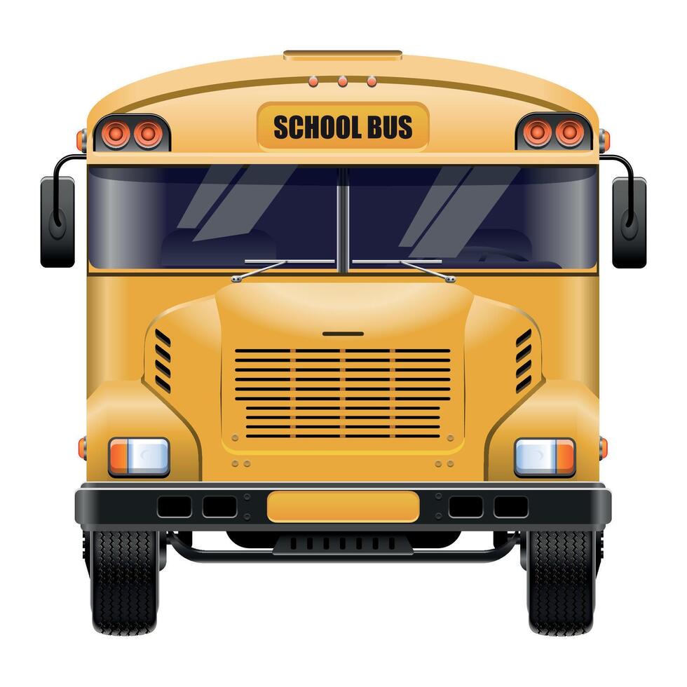 stylized detailed school bus icon front view on white background vector