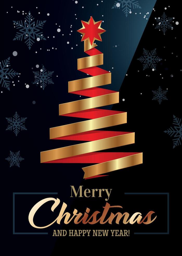 vertical new year christmas card with stylized fir tree and inscription in the center made on dark background vector