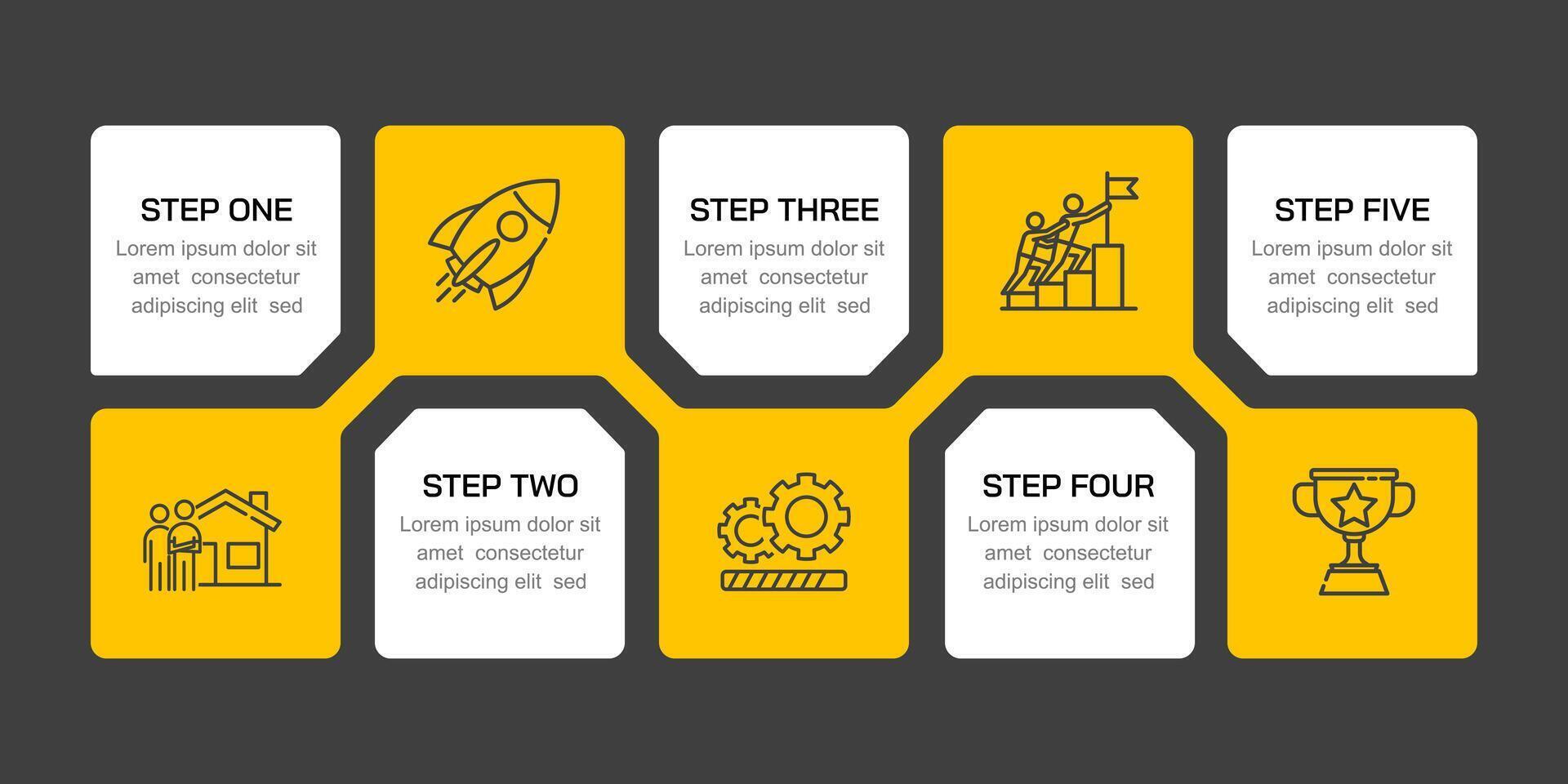 5 Block Sequence Infographic Options for Business Overview. Banner, Plan, Marketing, Strategy and Presentation. vector