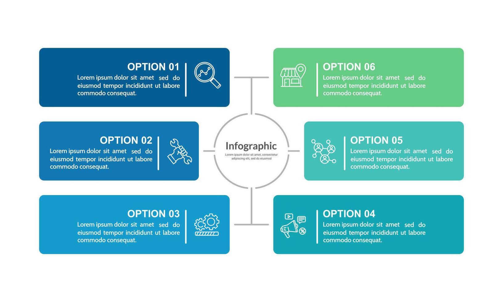 6 Steps or Options infographic design template. Diagram, Report, Business and Corporate presentation. vector