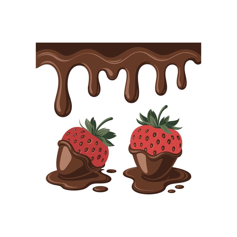 delicious chocolate liquid dive into Strawberries illustration vector