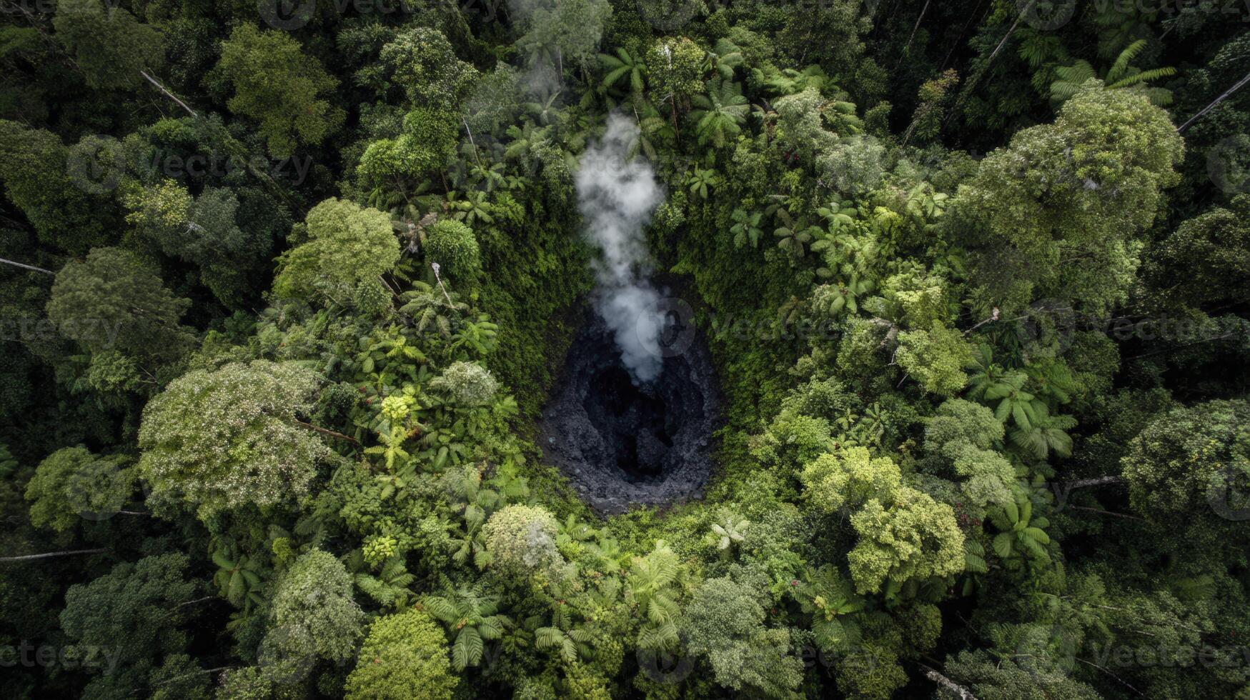 Steaming Crater in Lush Green Forest photo