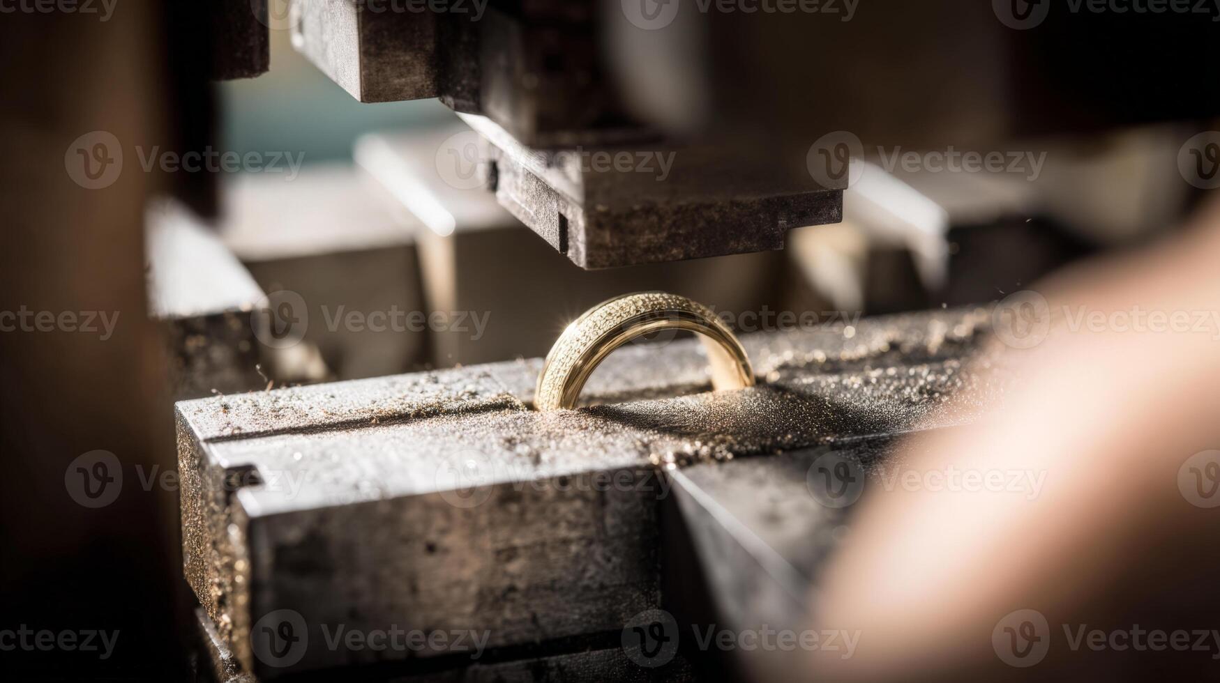Close Up Of A Jeweler Polishing A Gold Ring In A Workshop photo