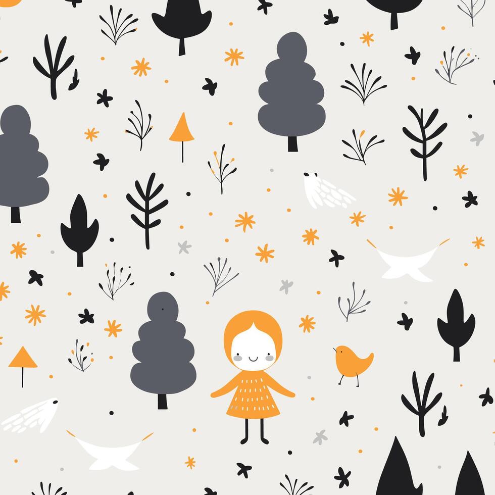 A seamless pattern with a girl and birds vector