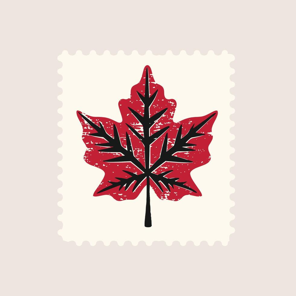 A stamp with a red maple leaf on it vector
