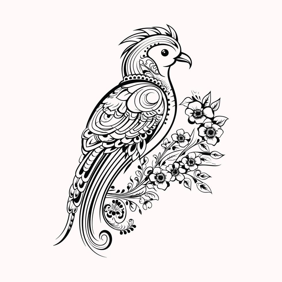 A bird with a floral pattern on its head vector