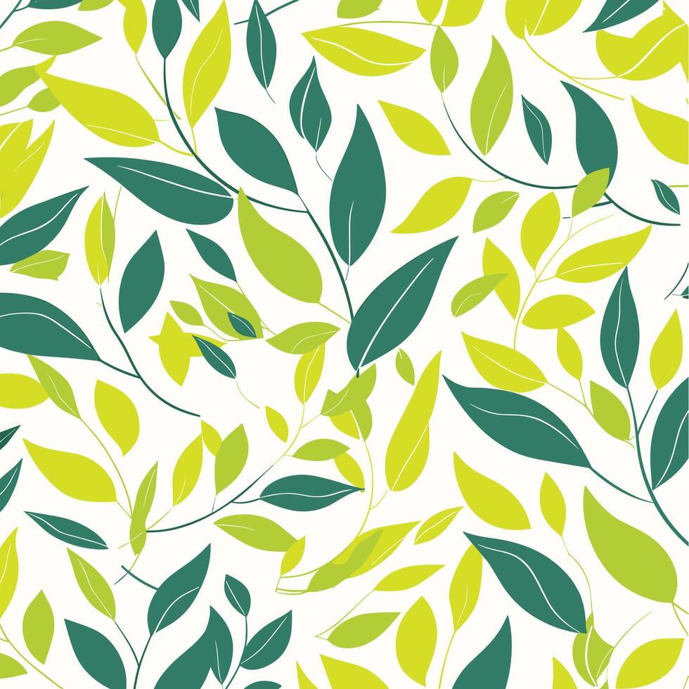 A green and white pattern with leaves vector