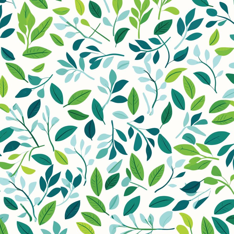 A pattern with green leaves on a white background vector