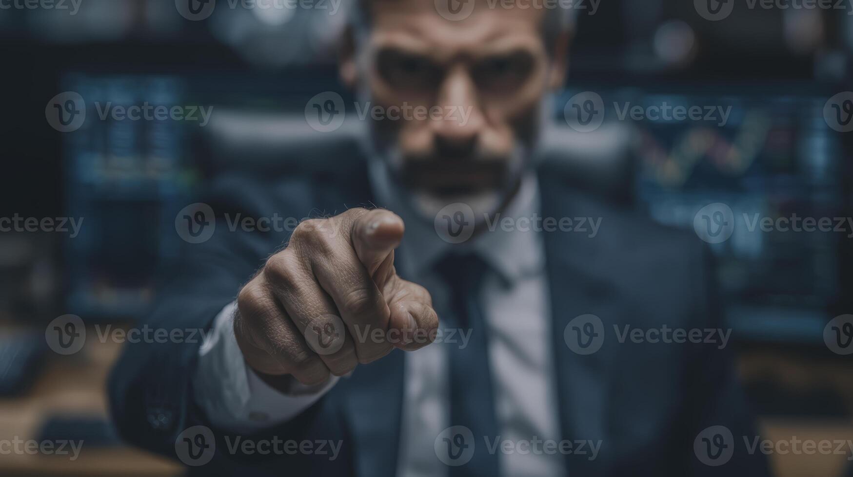 Serious Business Professional Pointing In Dim Office Setting photo