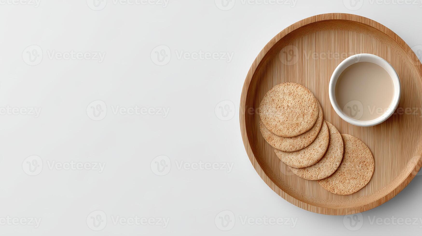 Minimalist Flatlay of Breakfast Tray with Pancakes and Crackers photo