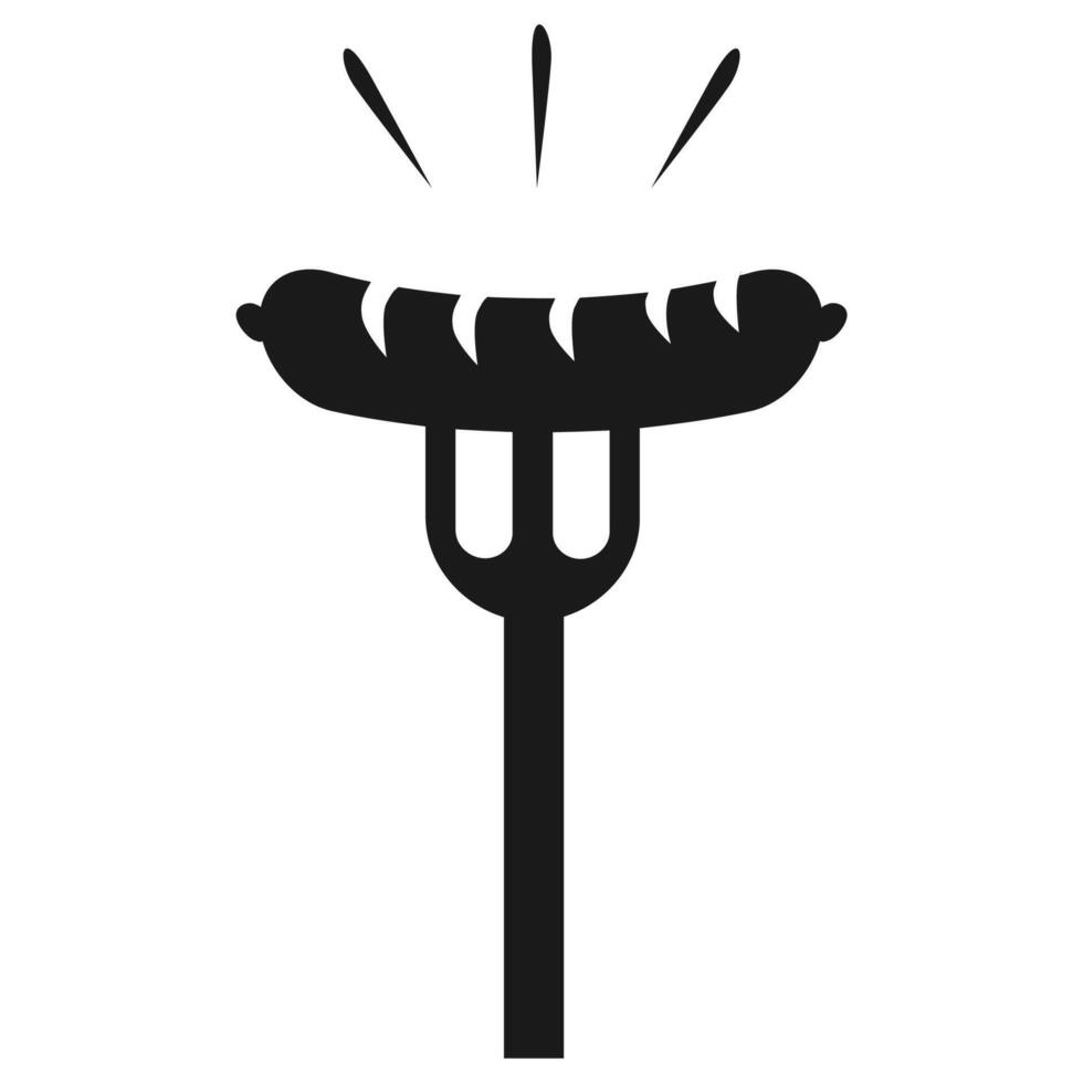 Grilled Sausage on Fork Icon in Bold Silhouette Style vector