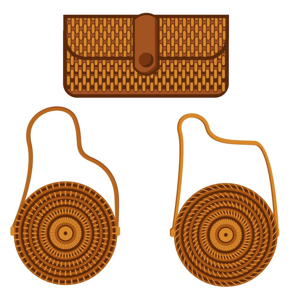 Authentic Rattan Handbags and Wallets with Traditional Craftsmanship vector
