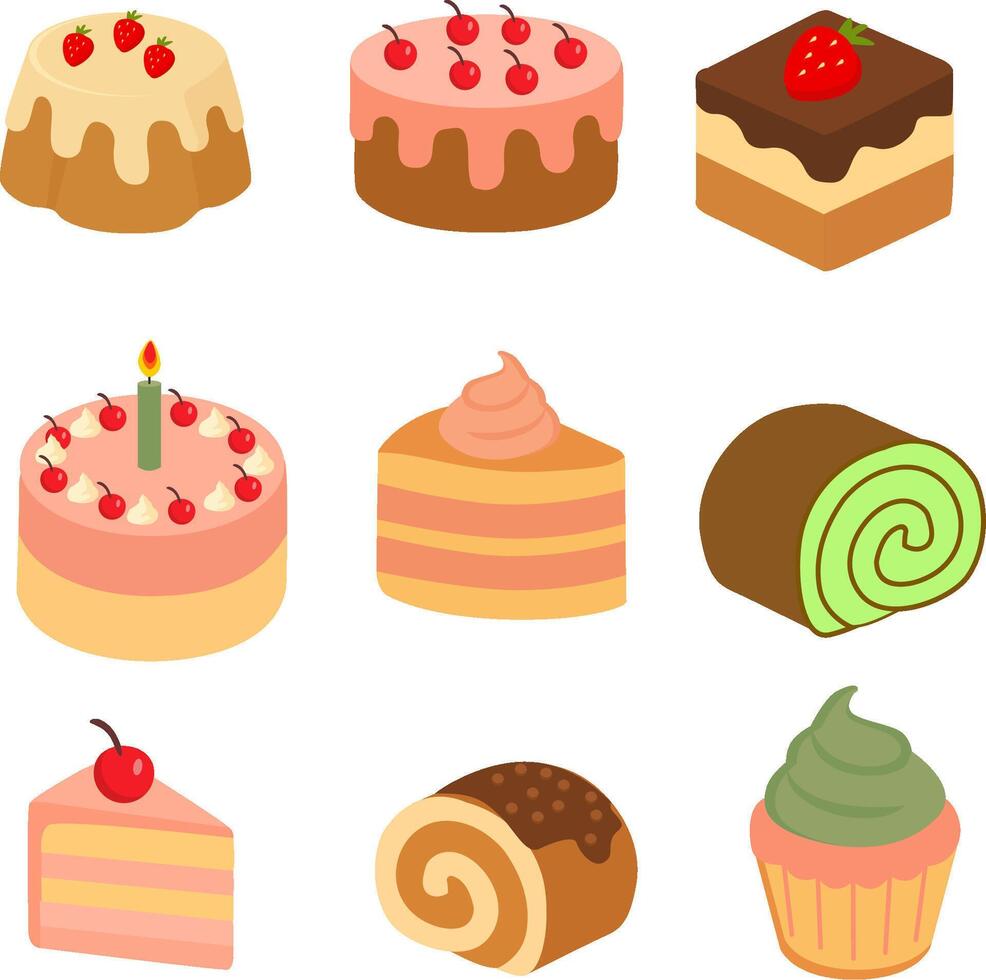 Flat Cake Icons Collection vector