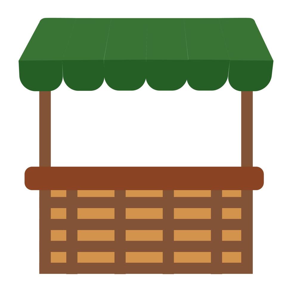 Empty Wooden Stall with Green Canopy vector