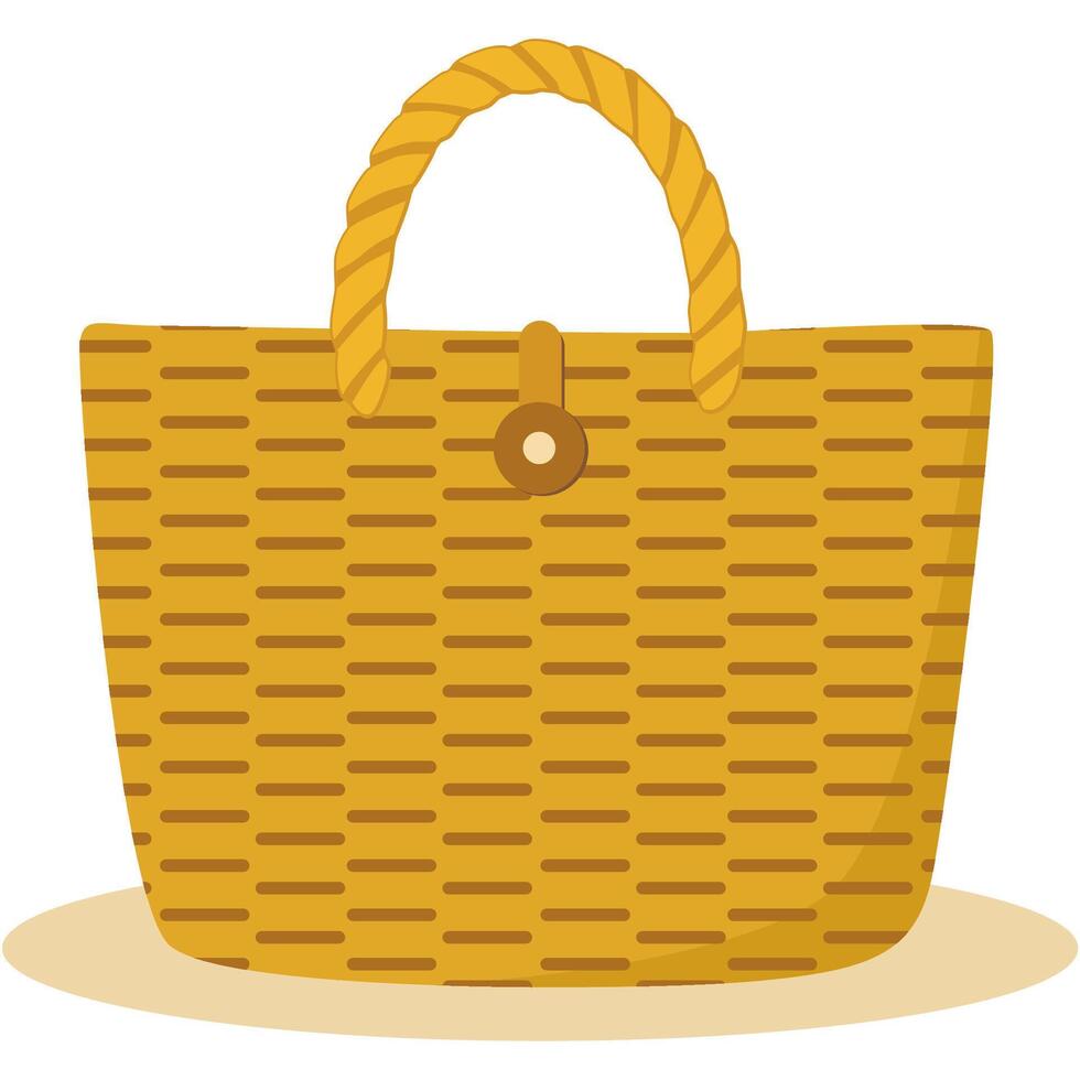 Wicker Tote Bag with Handle or Handcrafted Woven Tote Bag vector