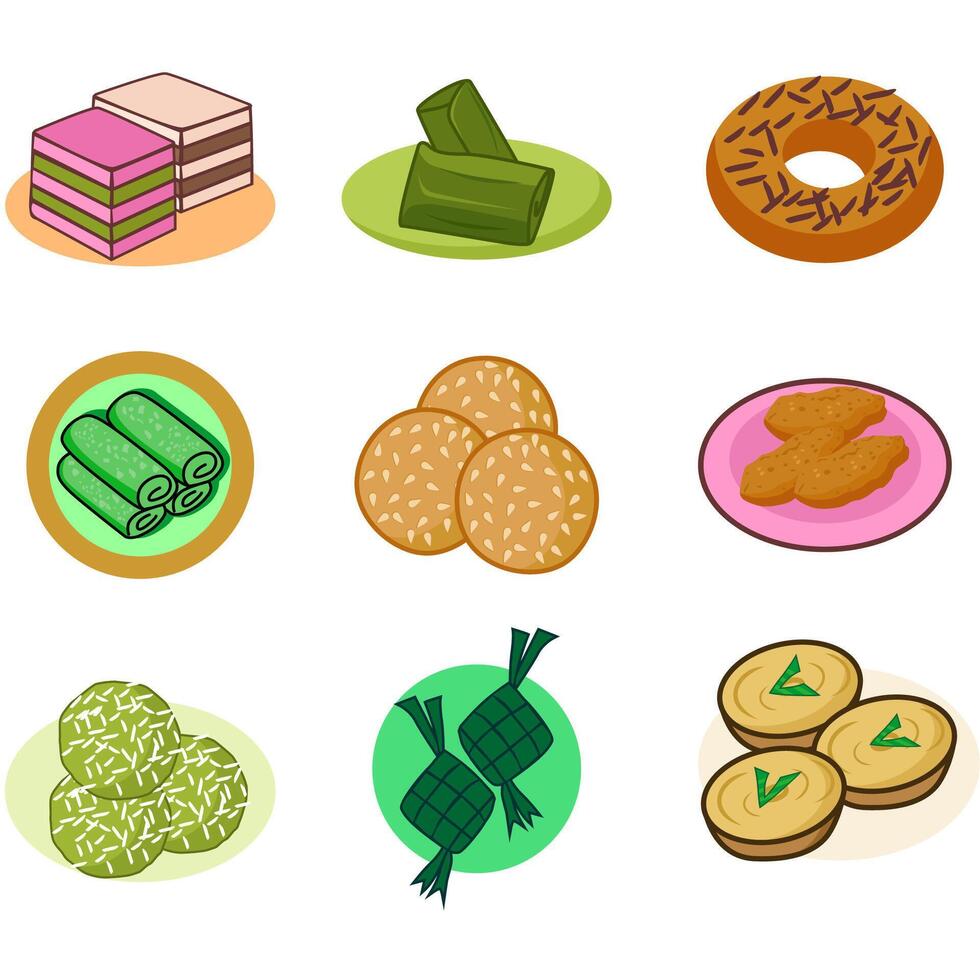 Assorted Traditional Indonesian Snacks Collection vector