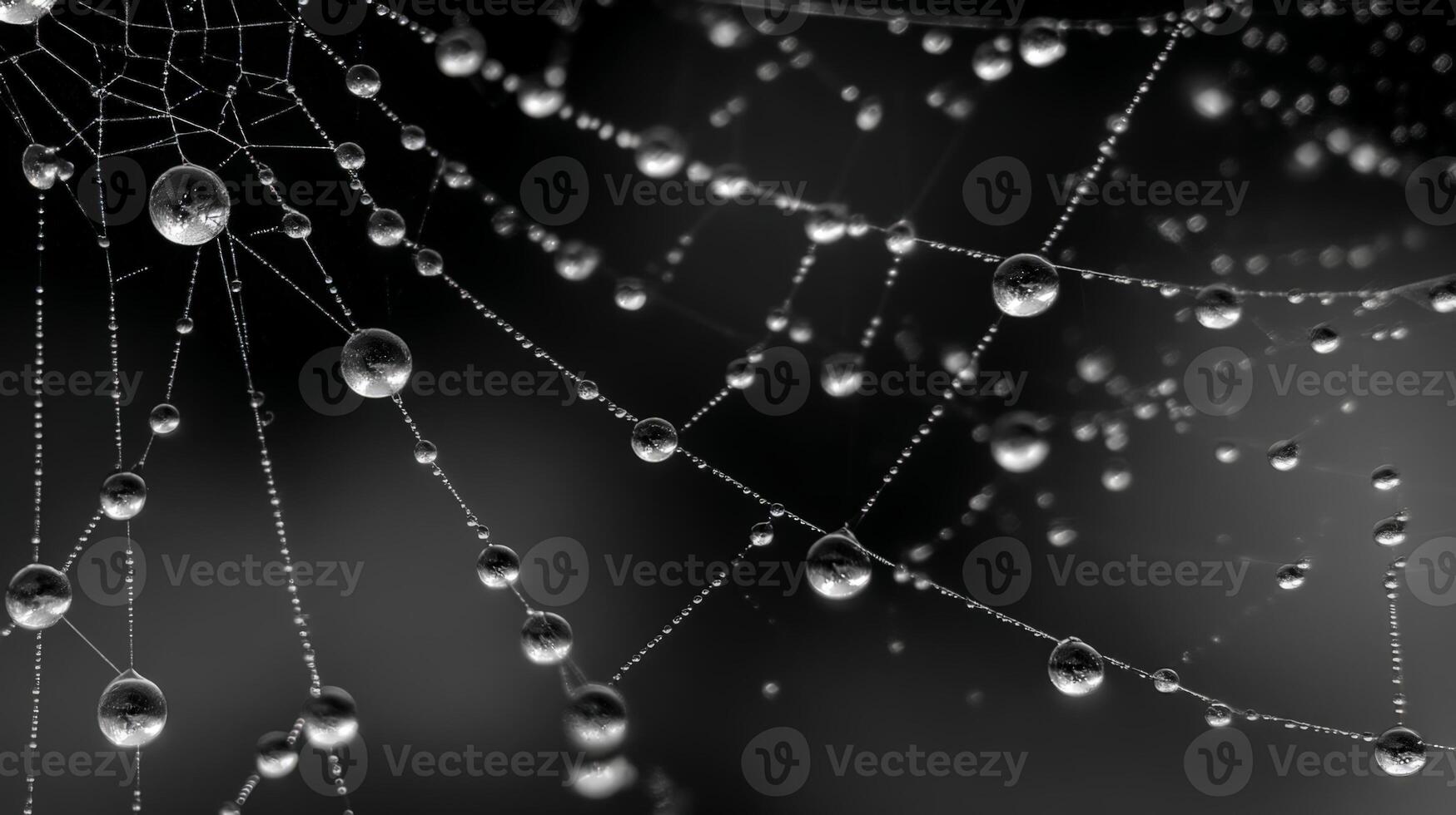 Macro Shot of Dew Covered Spiderweb Sparkling in Monochrome photo