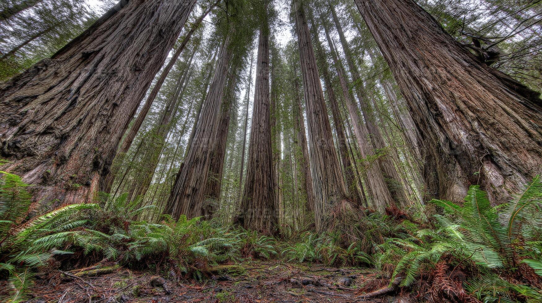Moody Forest Scene Low Angle View of Tall Trees photo