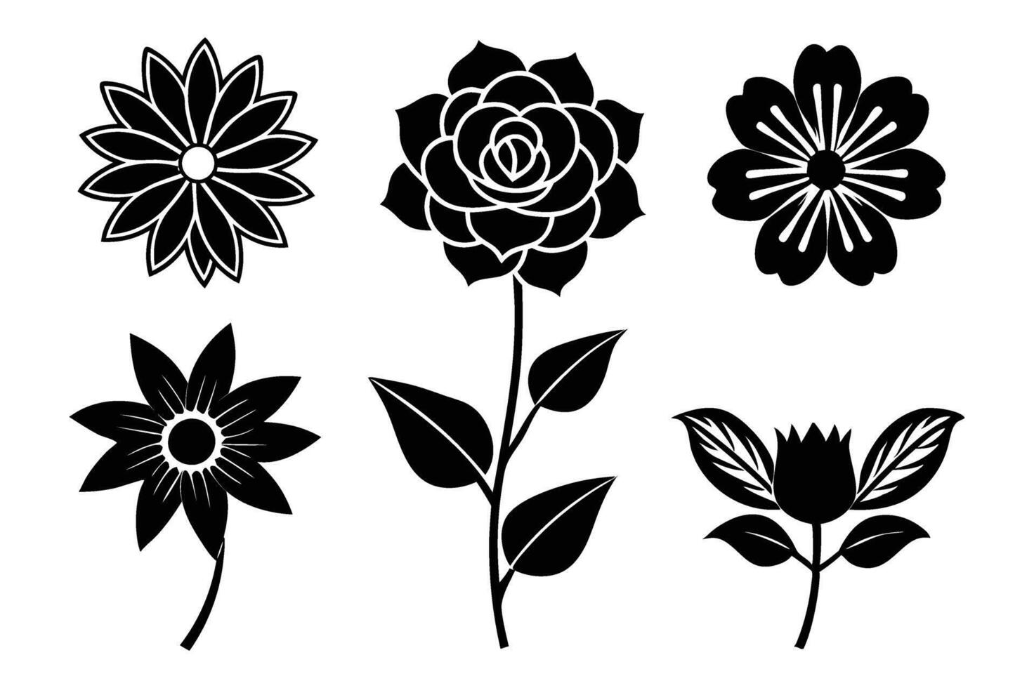 Flowers Icon set black and white illustration vector