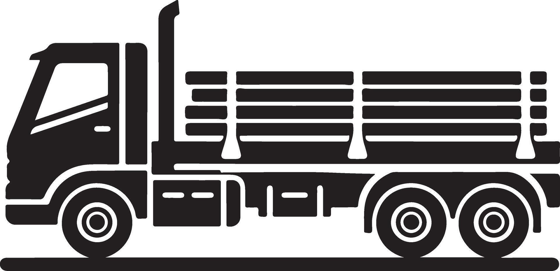 Long flatbed truck side view Silhouette vector