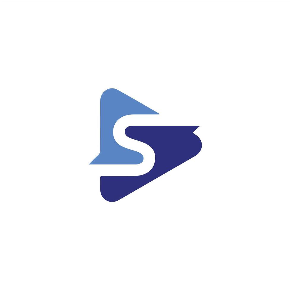 Modern blue S play button logo for streaming, ai, startup, tech, marketing, agency, it firm, saas, software company vector
