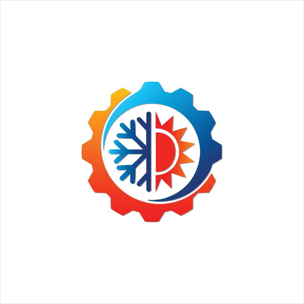 Snowflake and sun gear logo for HVAC system, eco nature heat plumbing option, plumber logo vector
