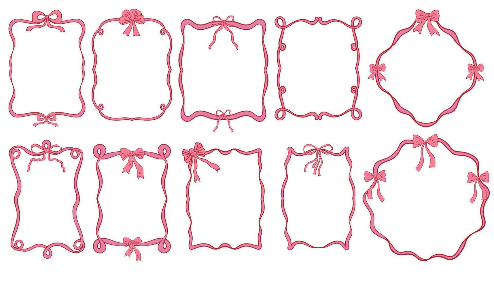 Vintage hand drawn trendy coquette style frames with ribbons and bows collection. Prints, greeting cards, wedding and birthday party, invitations. vector