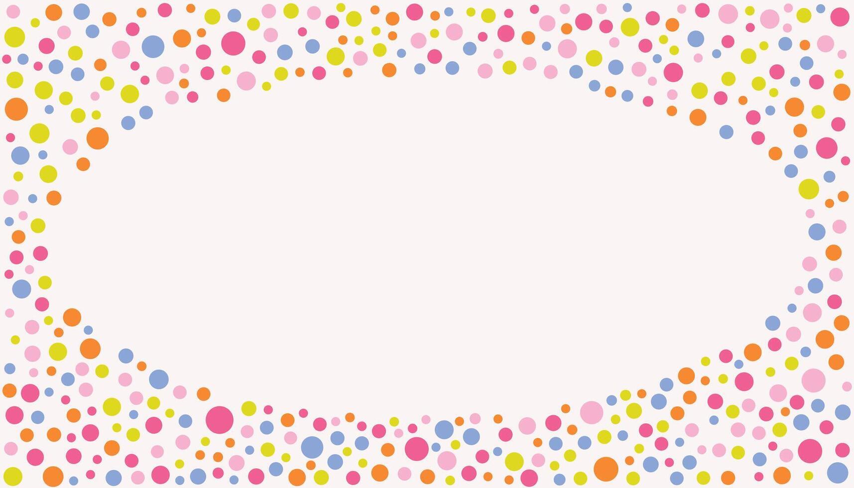 Colorful Confetti Dotted Oval Frame on white Background, featuring Scattered Round Dots in vibrant hues, perfect for festive invitations, celebration designs, and playful decorative borders. vector