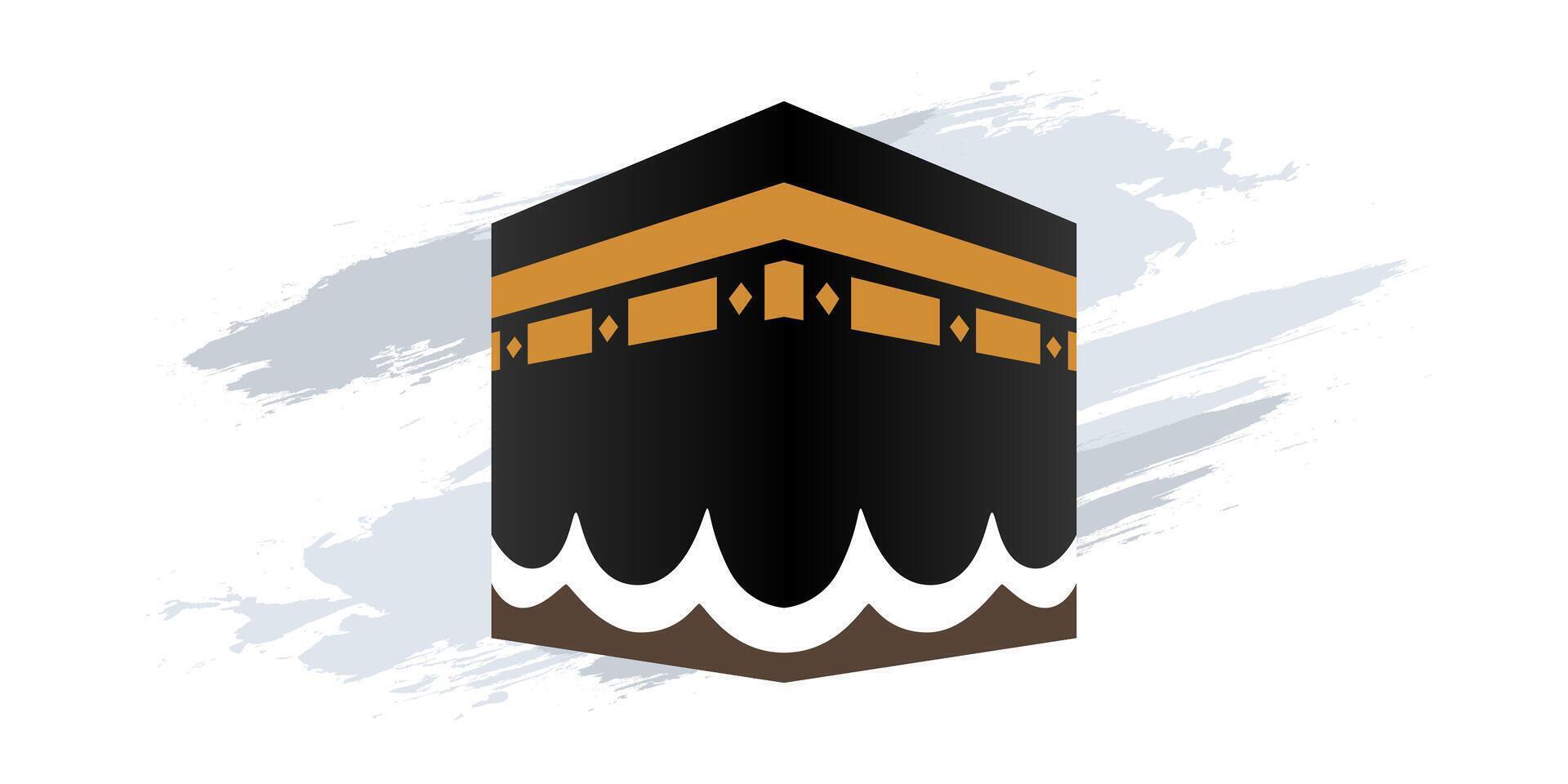 Flat Illustration of Kaaba in Mecca Islamic Landmark with Artistic Brush Texture vector