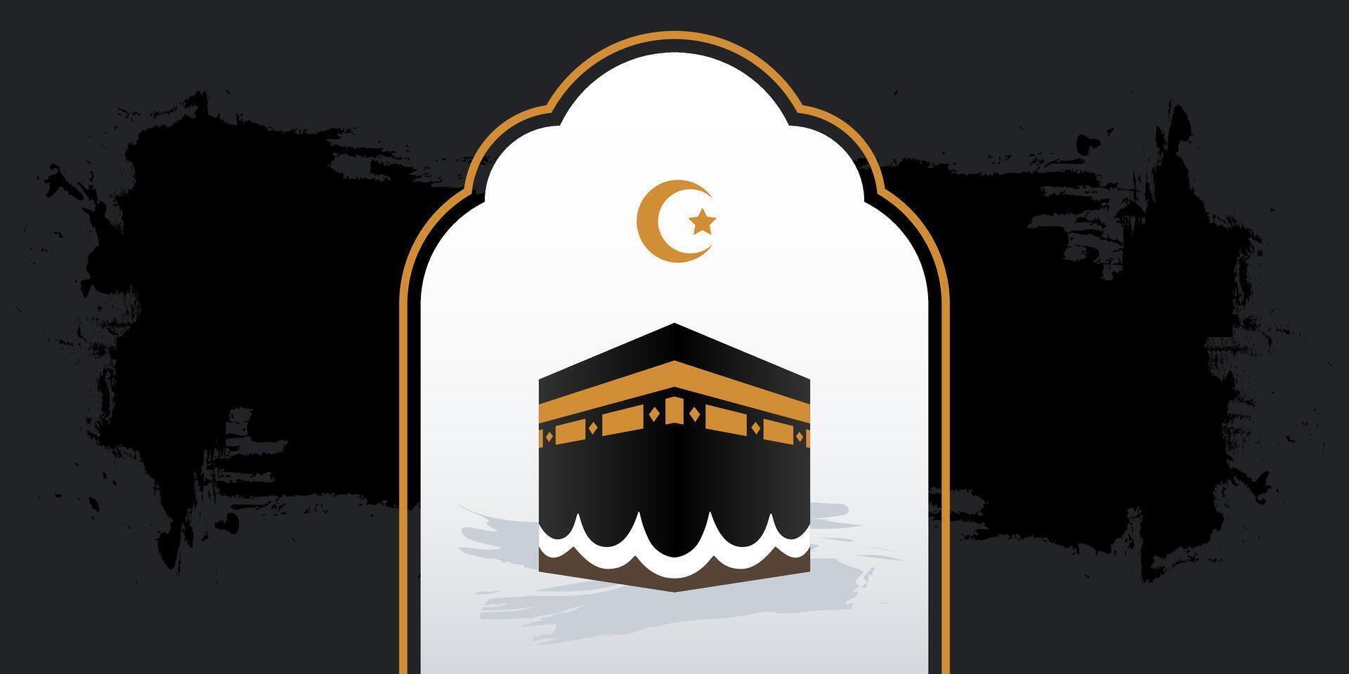 Islamic Kaaba in Mecca Clean Artwork with Abstract Brush Stroke Background vector