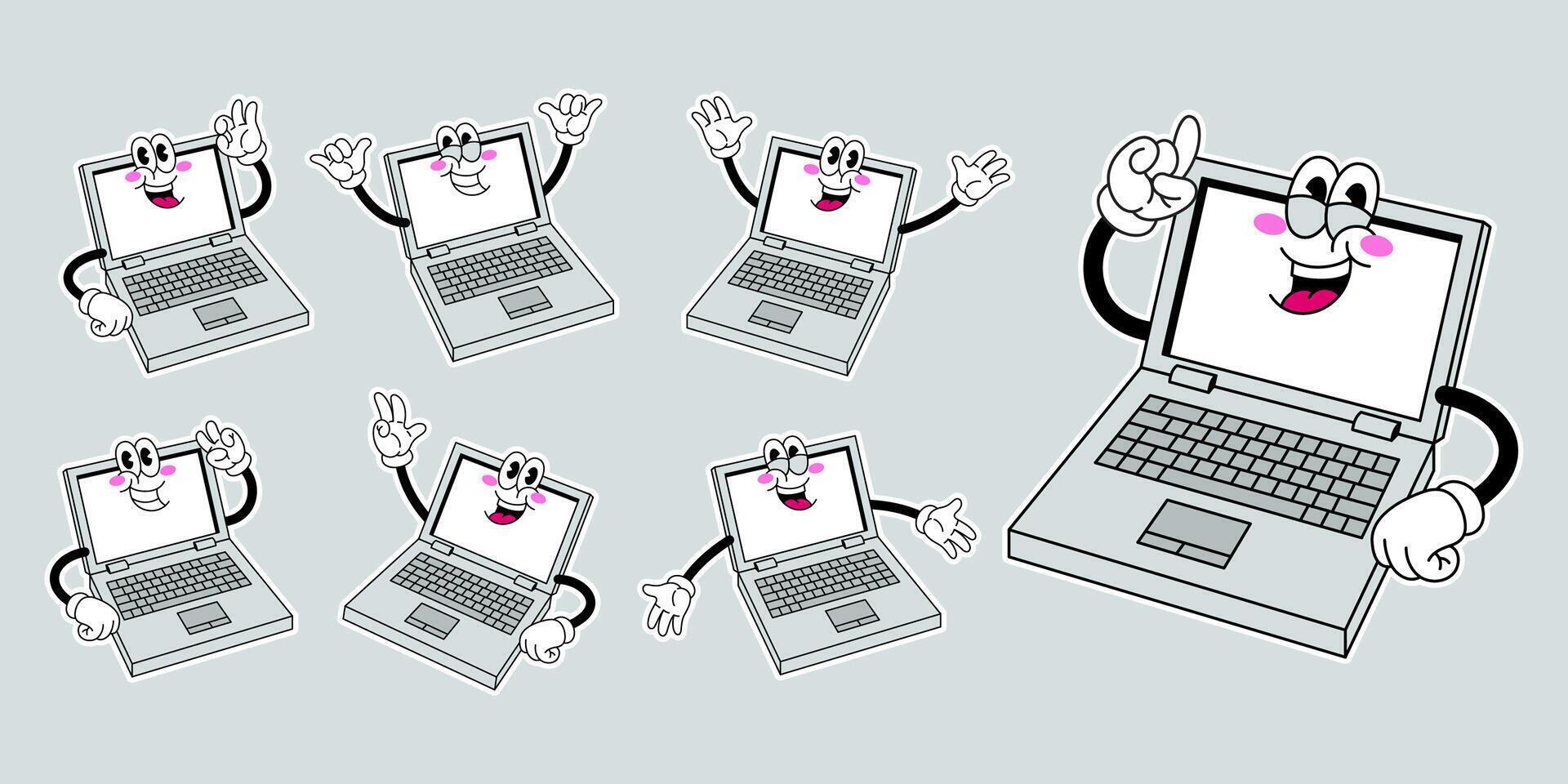 Collection of Happy Laptop Cartoon Character in Various Pose vector