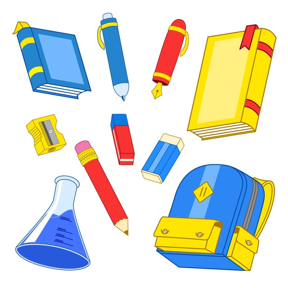 School Supplies Cartoon Illustration Set vector