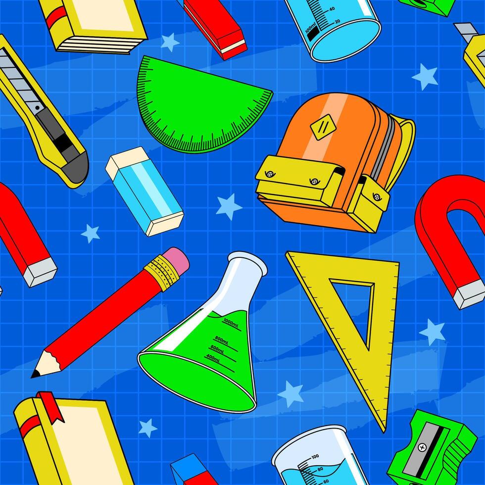 Seamless Pattern Of School Equipment Cartoon vector