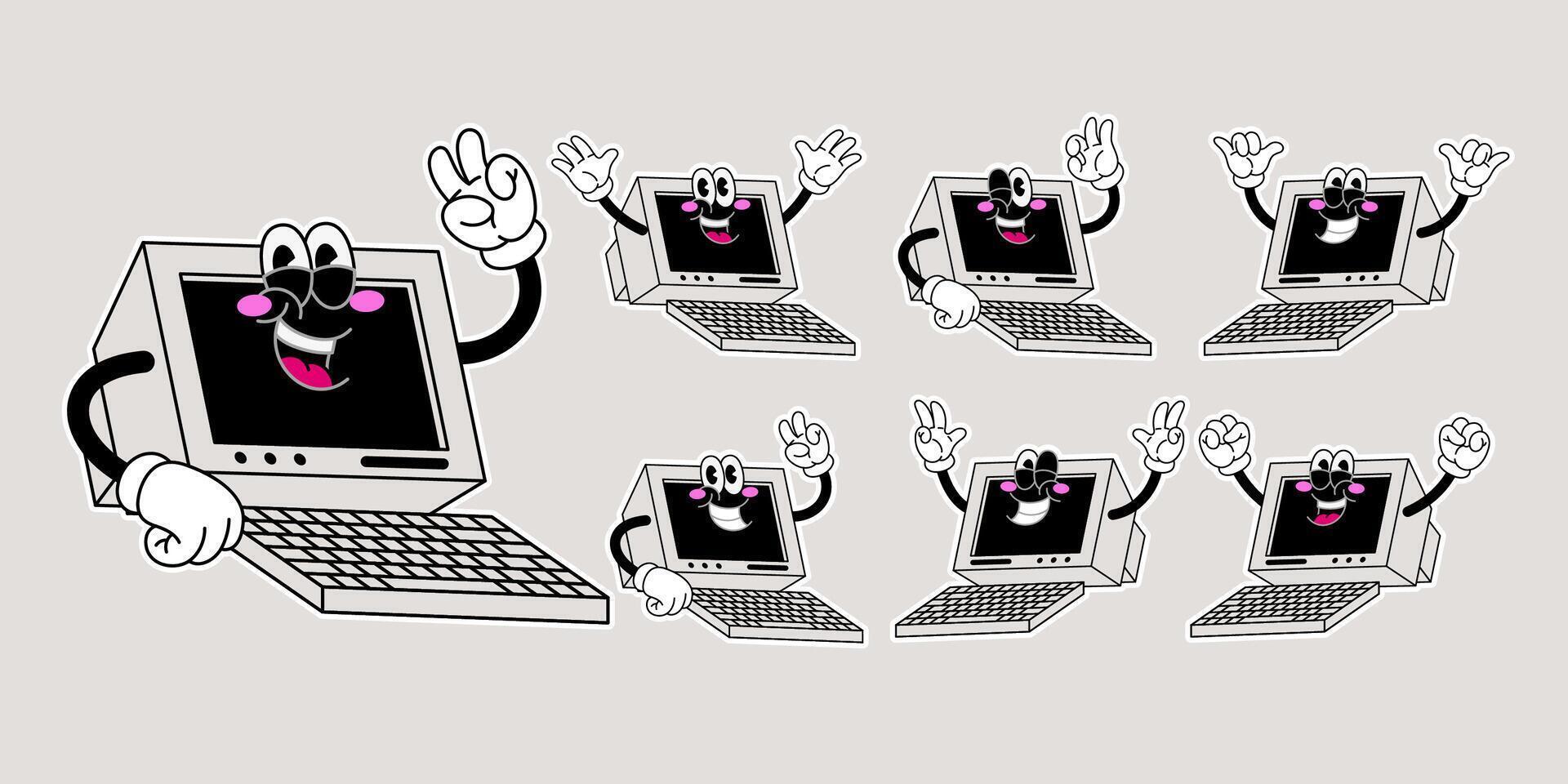 Collection of Happy Tube Monitor Cartoon Character in Various Pose vector