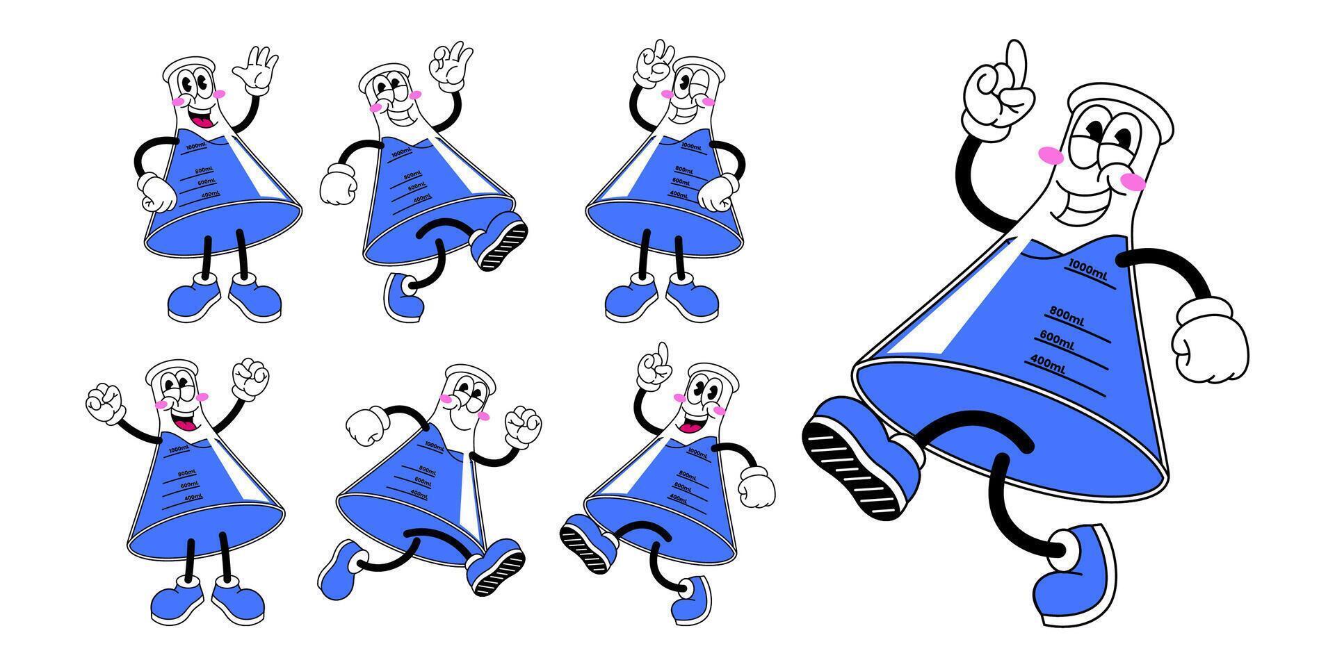 Set of Happy Flask Character in Various Pose vector