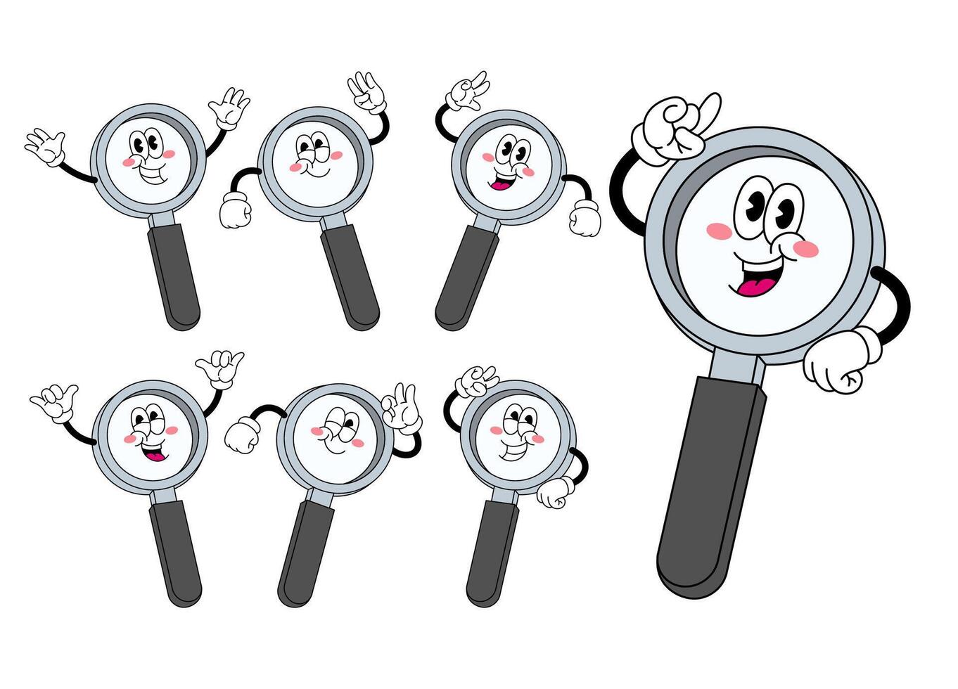 Set of Happy Magnifying Glass Character in Various Pose vector