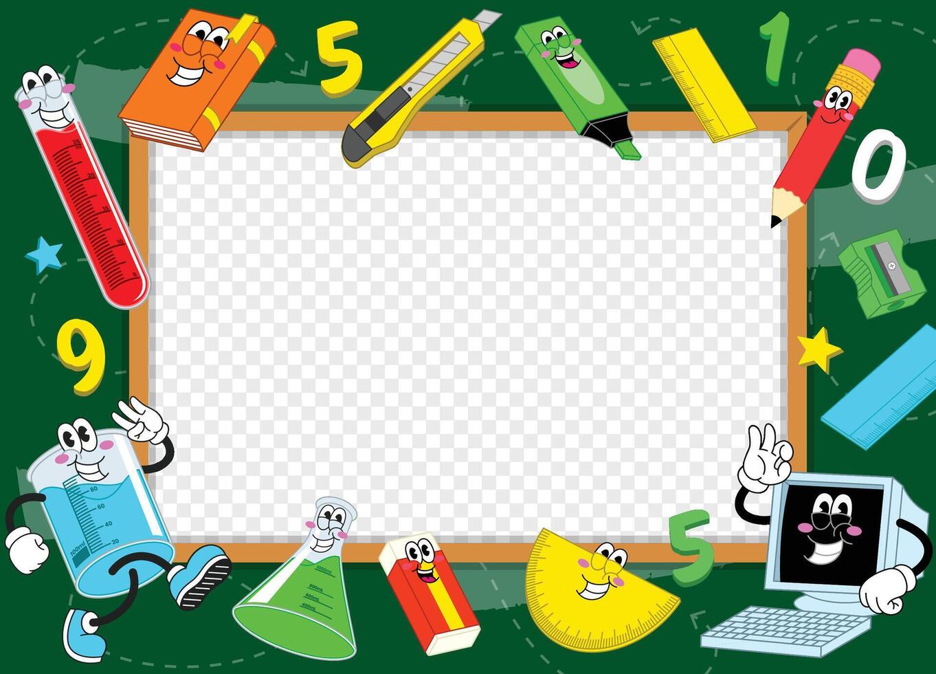 Retro Back to School Background with School Supplies Cartoon vector