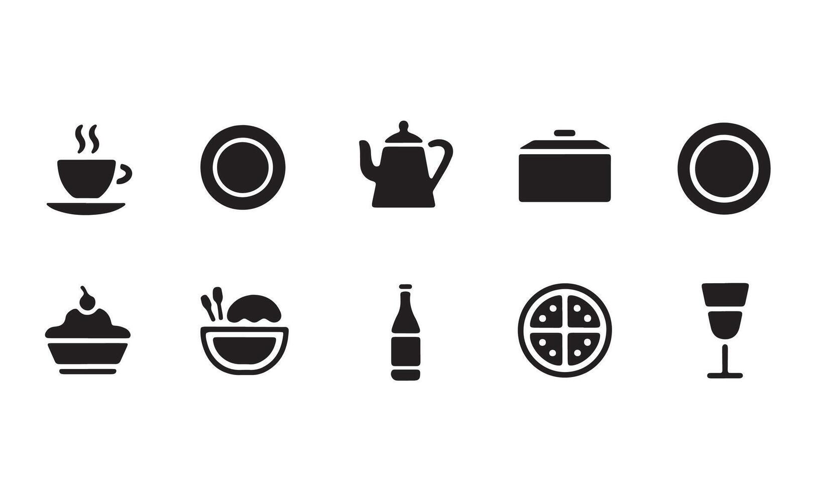 A set of black and white icons of food and drink vector