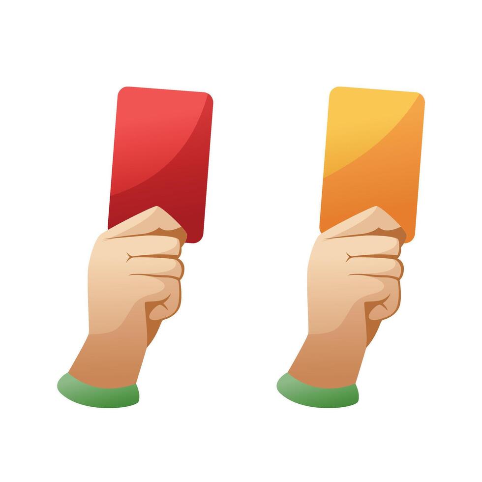 Two hands holding up a red and yellow card vector
