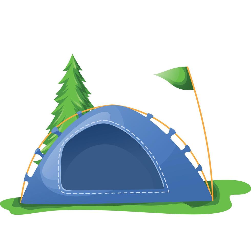 A tent with a flag and trees vector