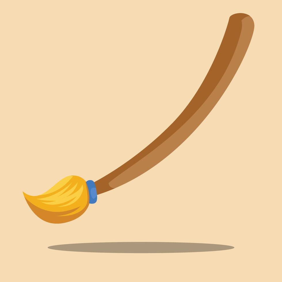 A wooden broom with a long handle and a yellow handle vector