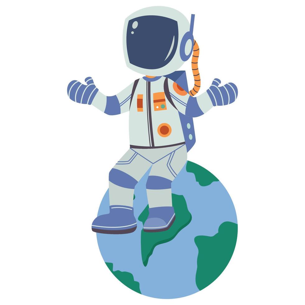 An astronaut sitting on top of the earth vector