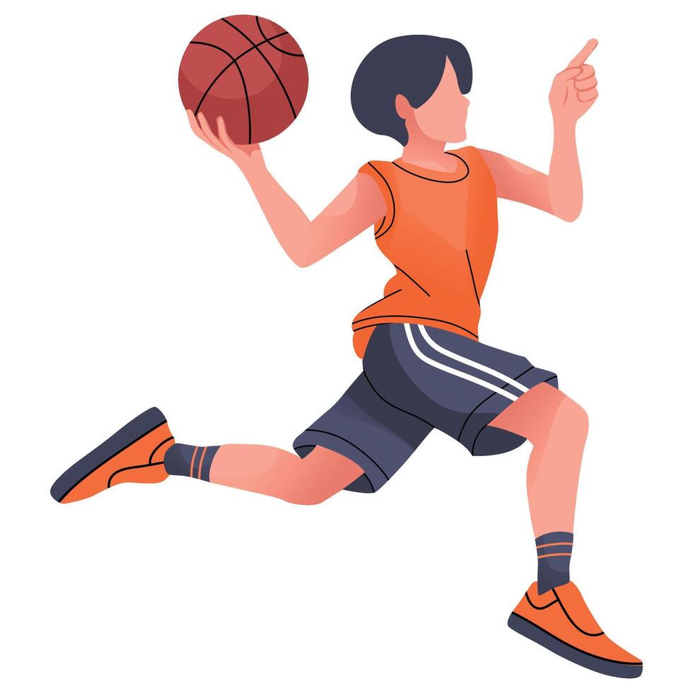 A cartoon boy is playing basketball on a white background vector
