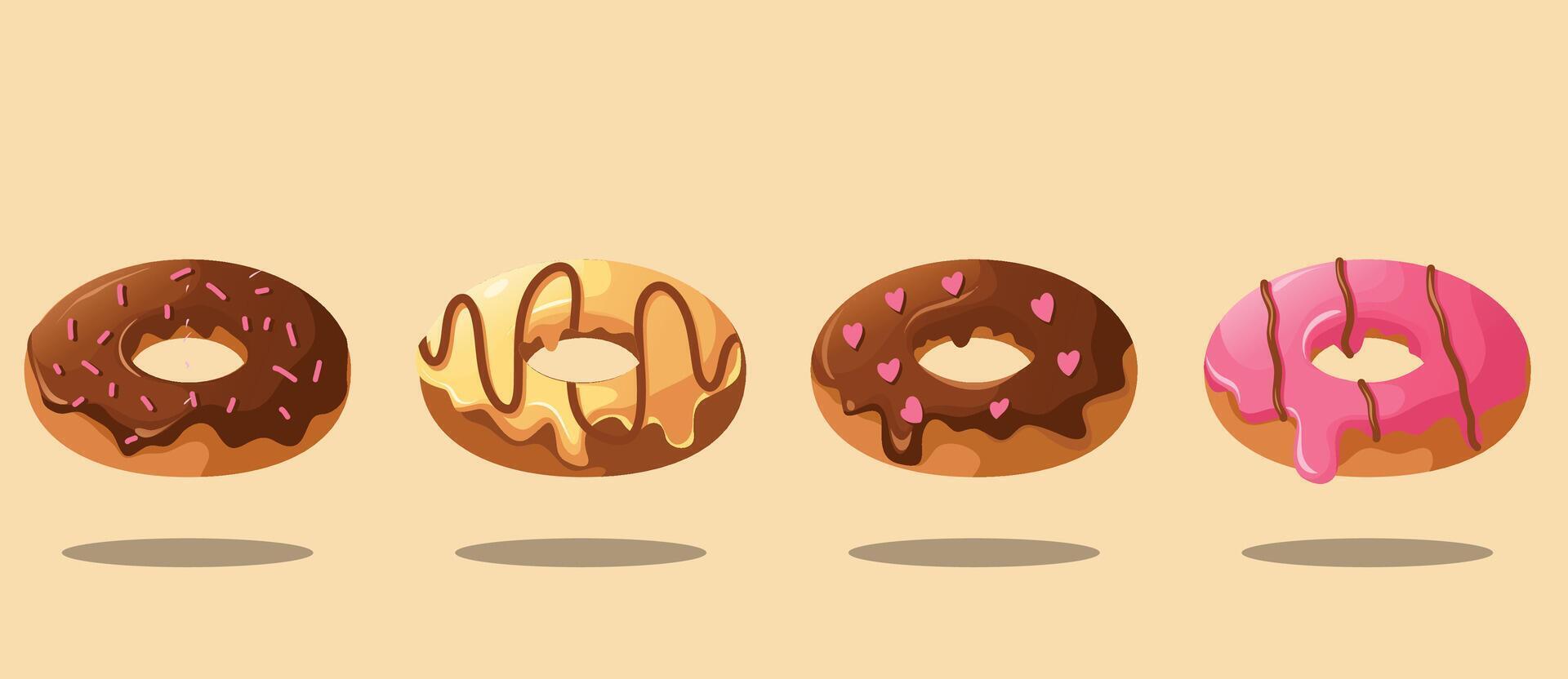 illustration of donuts with different colors and toppings vector