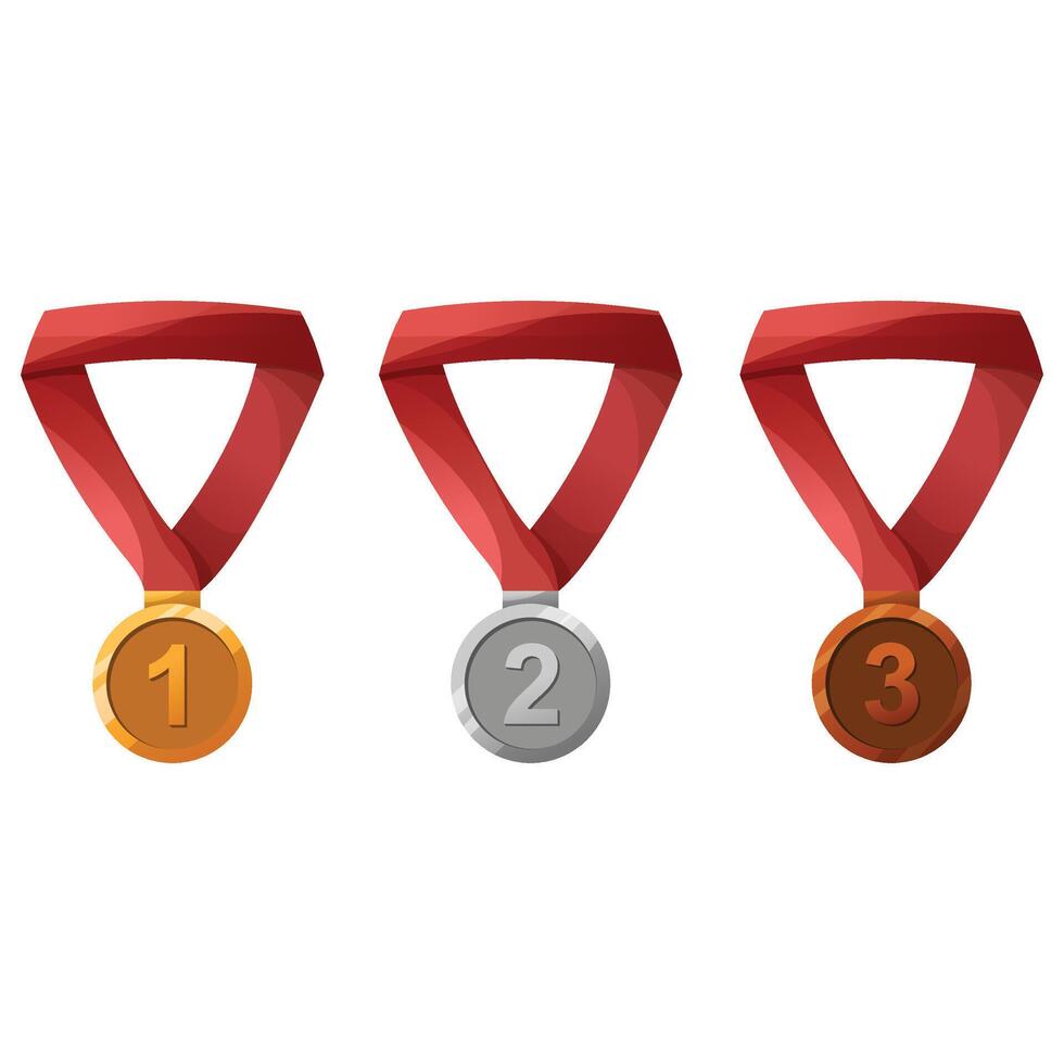 Three gold, silver and bronze medals on a white background vector