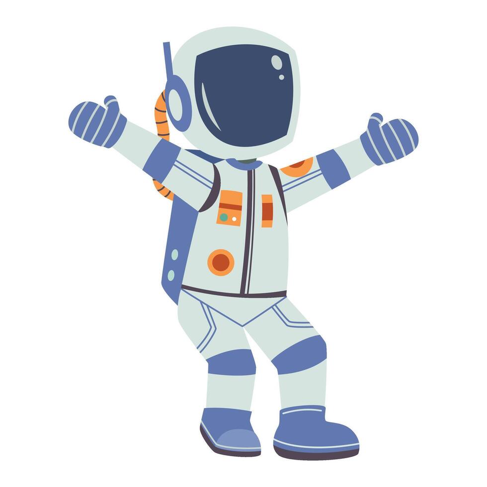 An astronaut in space suit with his arms up vector