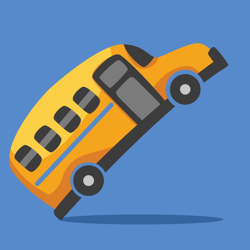 A school bus is falling down on a blue background vector